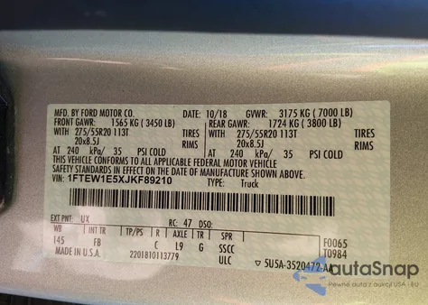 2018 Ford F-150 Xlt from USA, damaged, VIN 1FTEW1E5XJKF89210